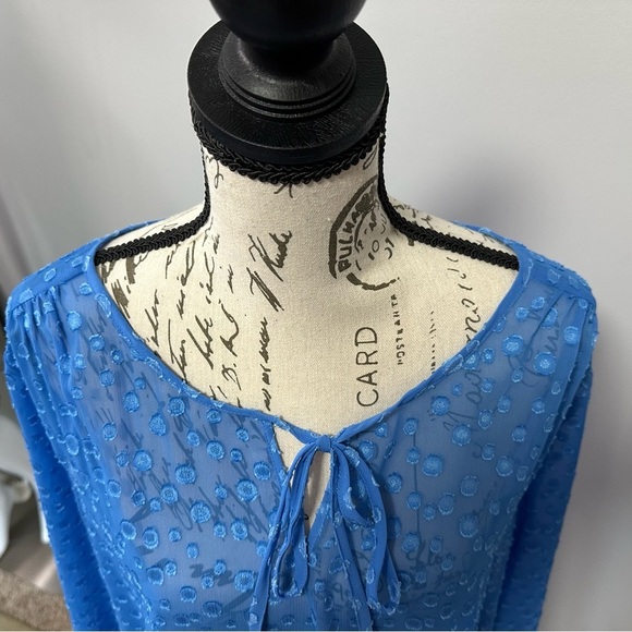 J.Crew Factory Women's Blue  Chiffon Peasant Blouse Clip-Dot Keyhole  🌟 - Picture 9 of 13
